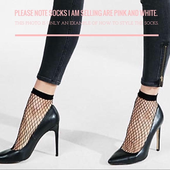 Express fishnet ankle socks dusty pink and white - Picture 2 of 4